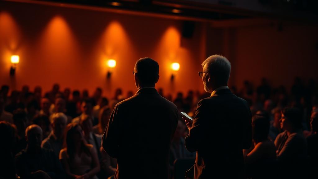 Speaker addressing an audience in a lecture hall