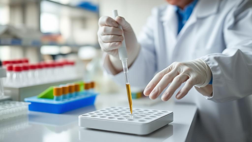 Researcher holding a molecular model in a pharmaceutical lab